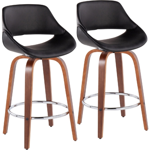 Fabrico 26" Counter Stool in Black Leatherette, Walnut Finish & Black (Set of 2)